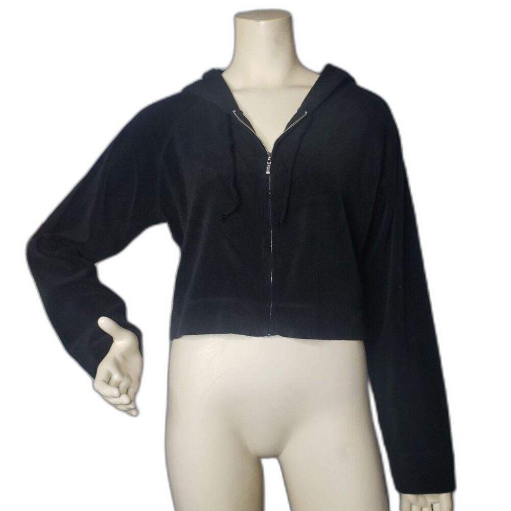 Vintage Moda International Black Cropped Zip Front Sweatshirt Womens Size XL